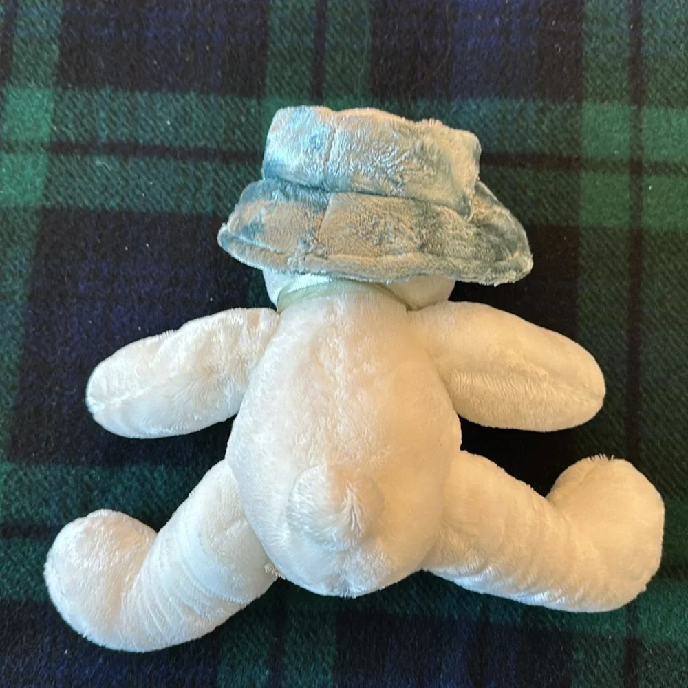 Vintage Dan Dee Rare Victorian White Teddy Bear‎ with Light Blue Velvet Hat 13